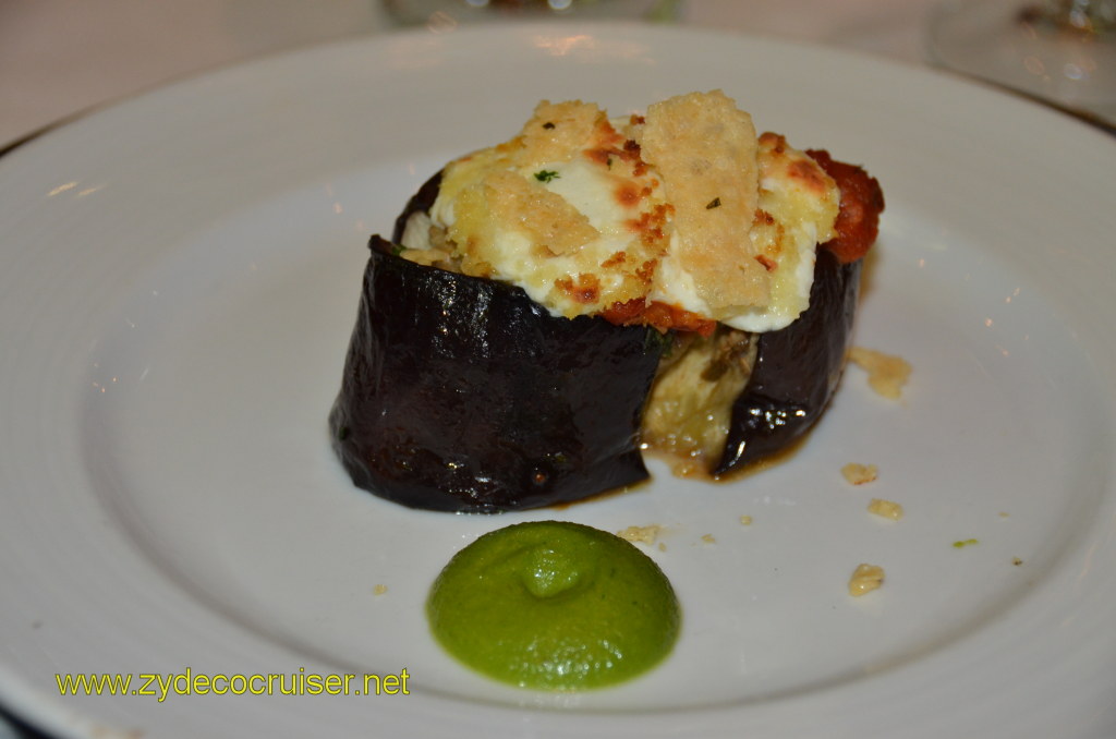 252: Carnival Magic, BC5, John Heald's Bloggers Cruise 5, Grand Cayman, MDR Dinner, Baked Eggplant with Mozzarella Cheese