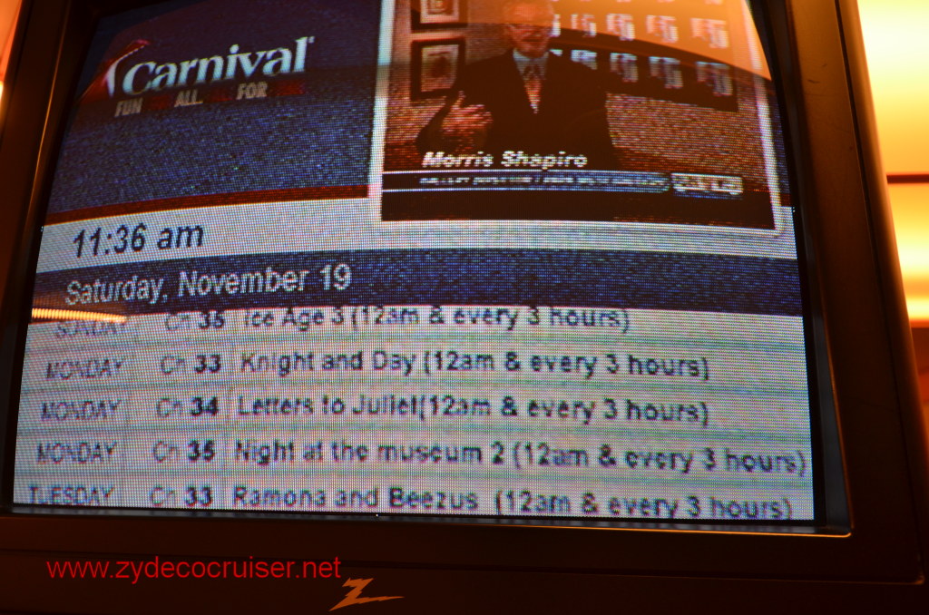 142: Carnival Conquest, Nov 19, 2011, Sea Day 3, TV Channels, 