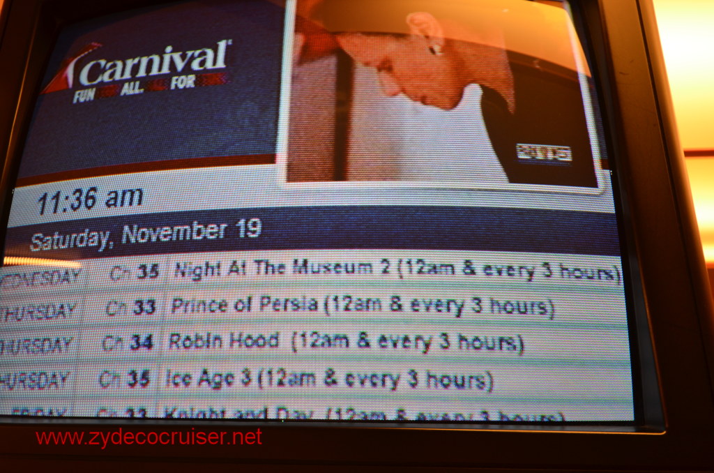 144: Carnival Conquest, Nov 19, 2011, Sea Day 3, TV Channels, 