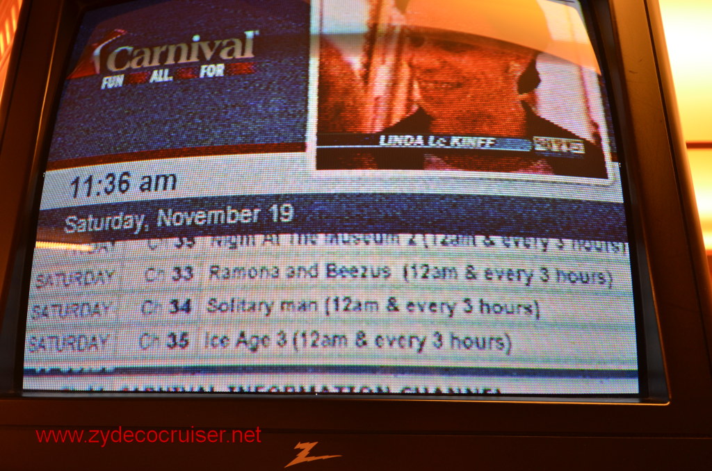 145: Carnival Conquest, Nov 19, 2011, Sea Day 3, TV Channels, 