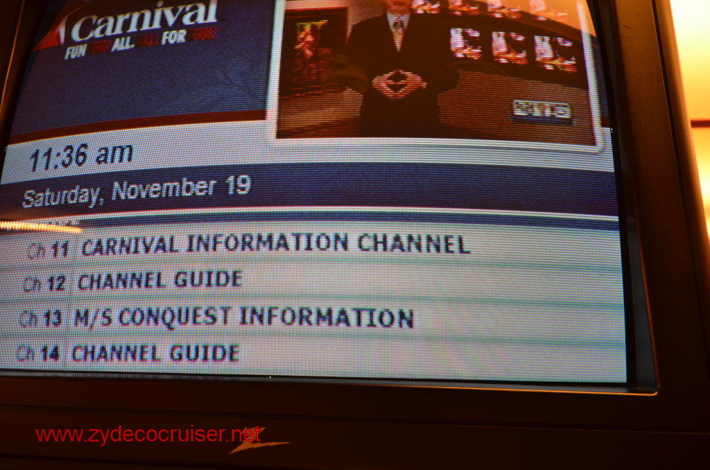 146: Carnival Conquest, Nov 19, 2011, Sea Day 3, TV Channels, 