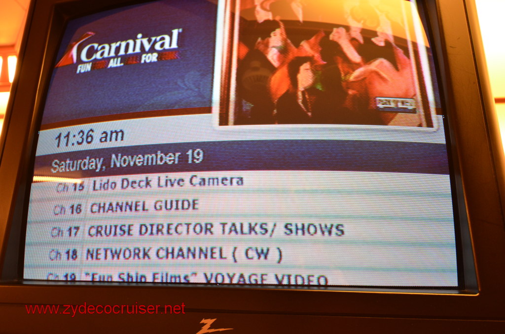 147: Carnival Conquest, Nov 19, 2011, Sea Day 3, TV Channels, 
