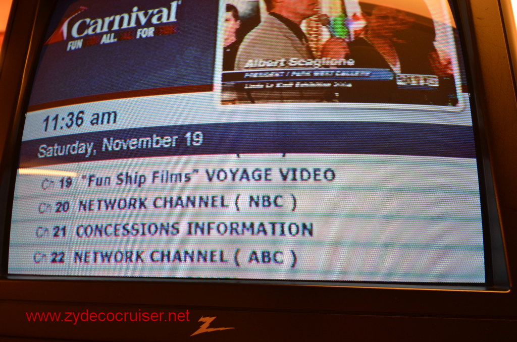 148: Carnival Conquest, Nov 19, 2011, Sea Day 3, TV Channels, 