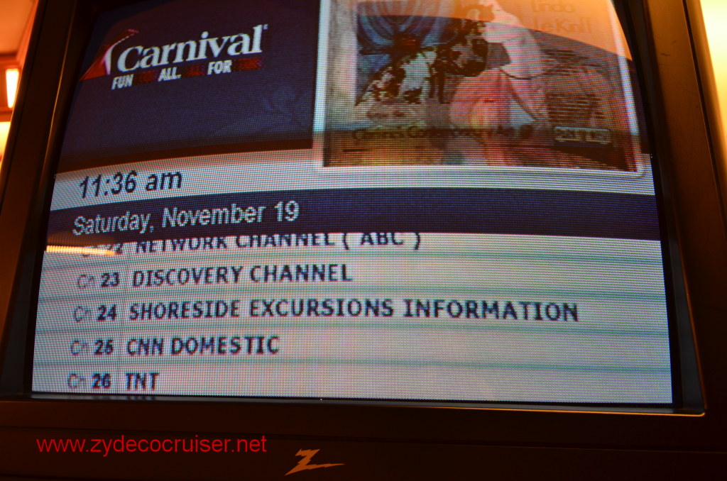 149: Carnival Conquest, Nov 19, 2011, Sea Day 3, TV Channels, 