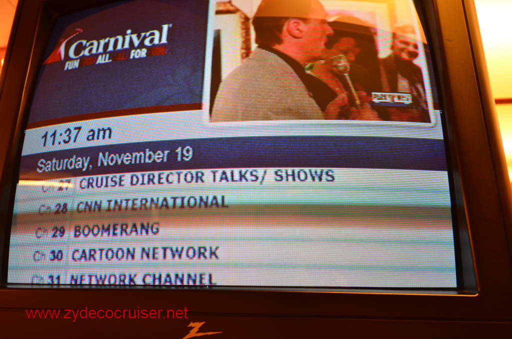 150: Carnival Conquest, Nov 19, 2011, Sea Day 3, TV Channels, 