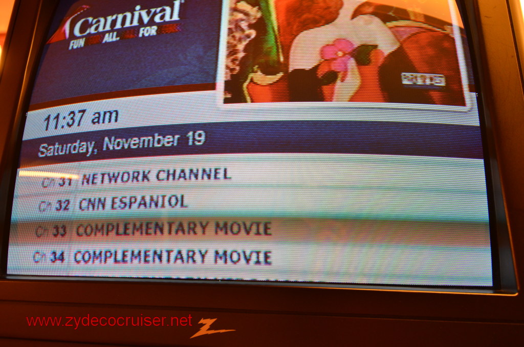 151: Carnival Conquest, Nov 19, 2011, Sea Day 3, TV Channels, 