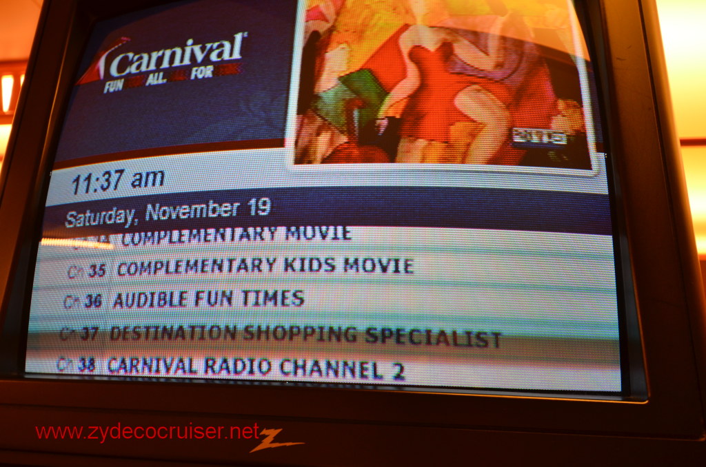 152: Carnival Conquest, Nov 19, 2011, Sea Day 3, TV Channels, 