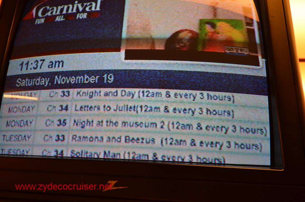 155: Carnival Conquest, Nov 19, 2011, Sea Day 3, TV Channels, 