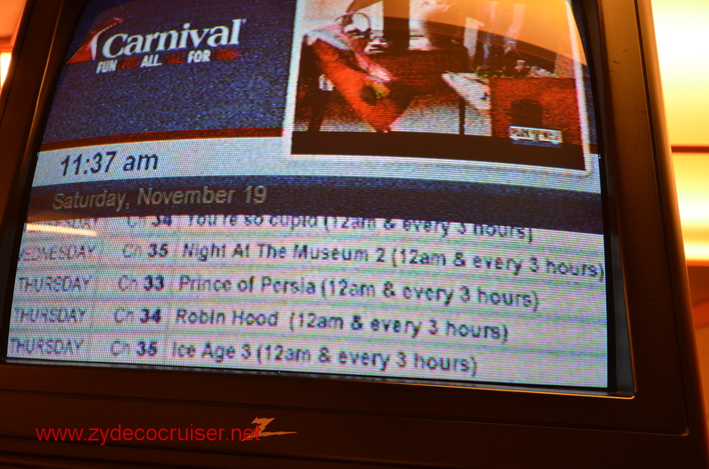 157: Carnival Conquest, Nov 19, 2011, Sea Day 3, TV Channels, 