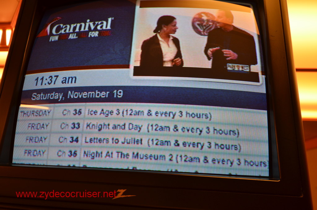 158: Carnival Conquest, Nov 19, 2011, Sea Day 3, TV Channels, 