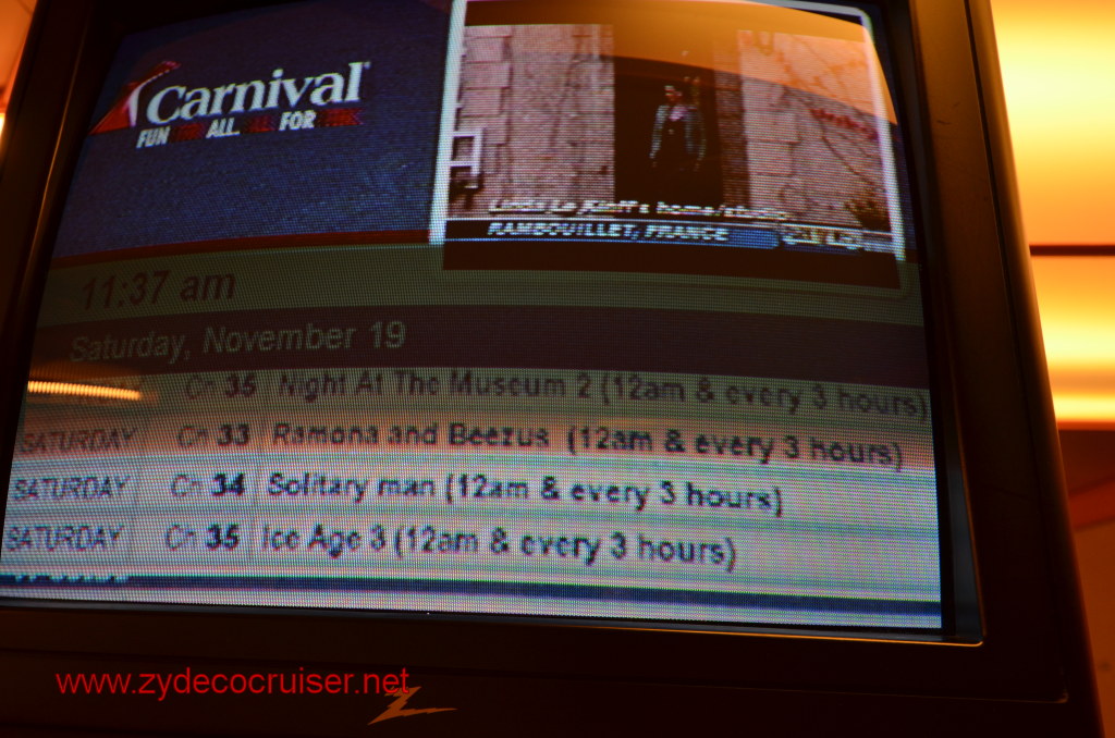 159: Carnival Conquest, Nov 19, 2011, Sea Day 3, TV Channels, 