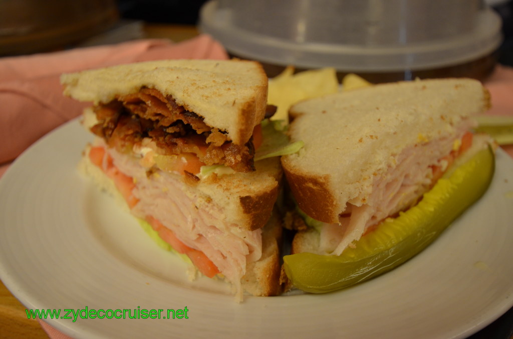 172: Carnival Conquest, Nov 19, 2011, Sea Day 3, Room service, toss one piece of bread and instant club sandwich