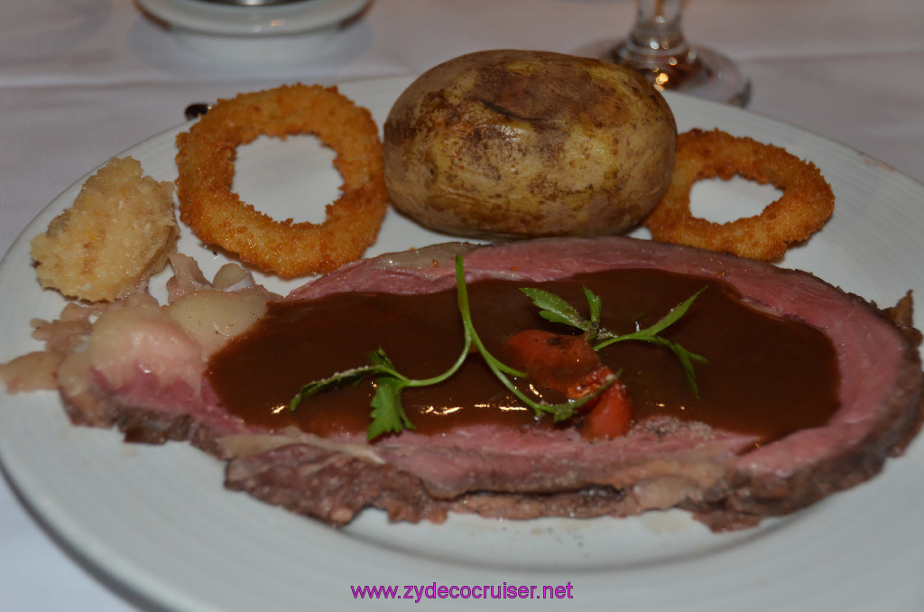 Carnival Conquest, Fun Day at Sea 1, MDR Dinner, Tender Roasted Prime Rib of America Beef au jus