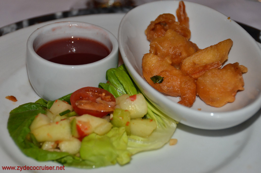 184: Carnival Conquest, Roatan, MDR Dinner, Fried Shrimp, Pickled Cucumbers and Plum Sauce, 