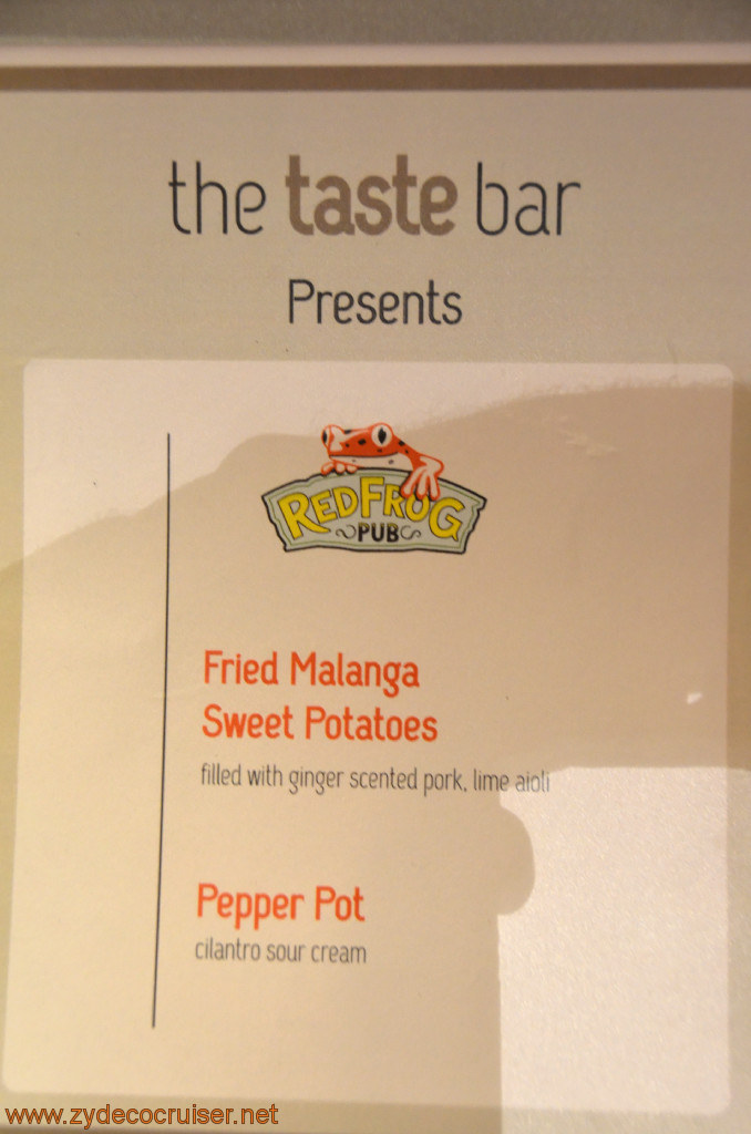 059: Carnival Conquest, Fun Day at Sea 3, the taste bar, red frog pub, Fried Malanga Sweet Potatoes, Pepper Pot