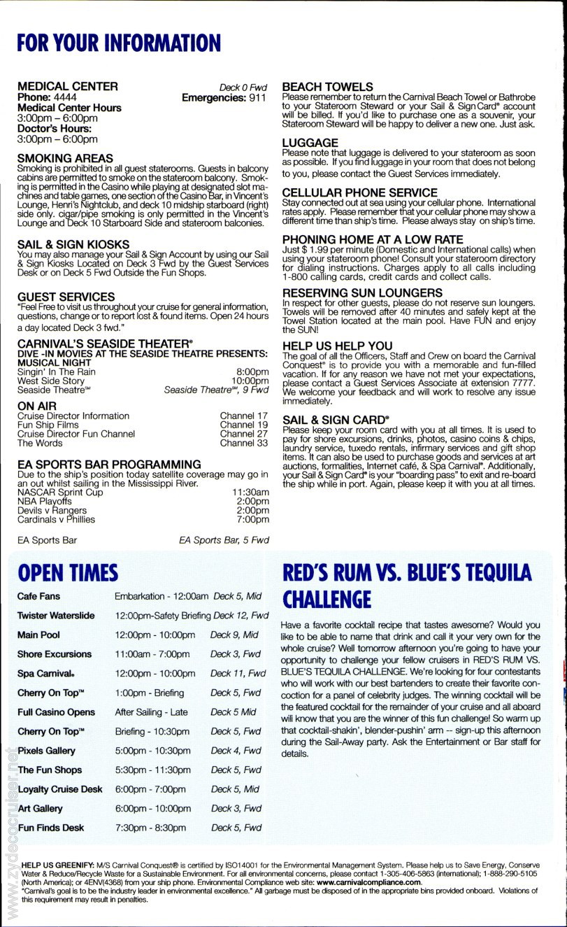Carnival Conquest Fun Times, April 21, 2013, page 4