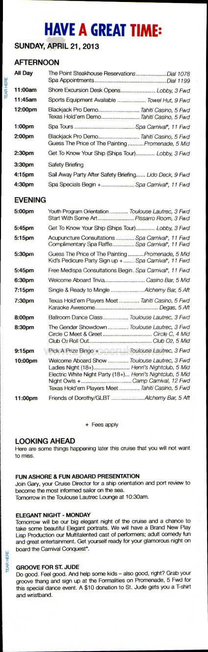 Carnival Conquest Fun Times, April 21, 2013, page 5