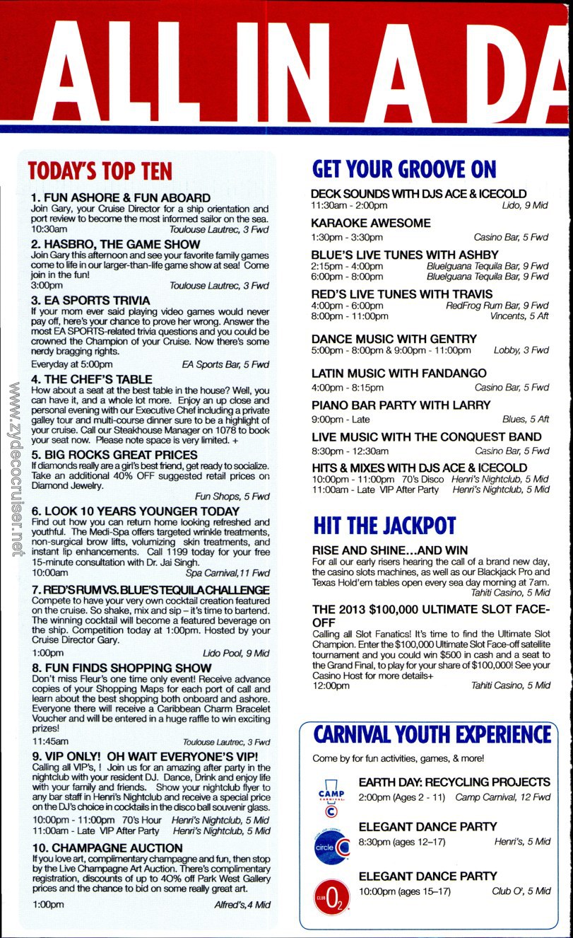 Carnival Conquest Fun Times, April 22, 2013, page 2