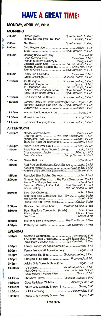 Carnival Conquest Fun Times, April 22, 2013, page 5