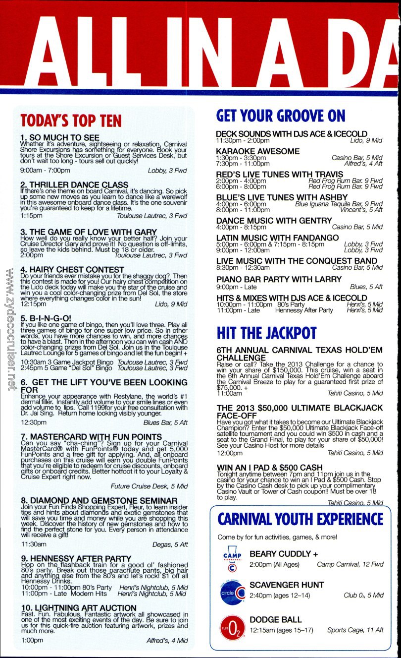 Carnival Conquest Fun Times, April 23, 2013, page 2