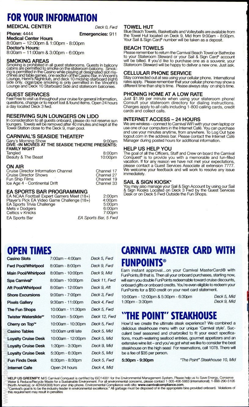 Carnival Conquest Fun Times, April 23, 2013, page 4
