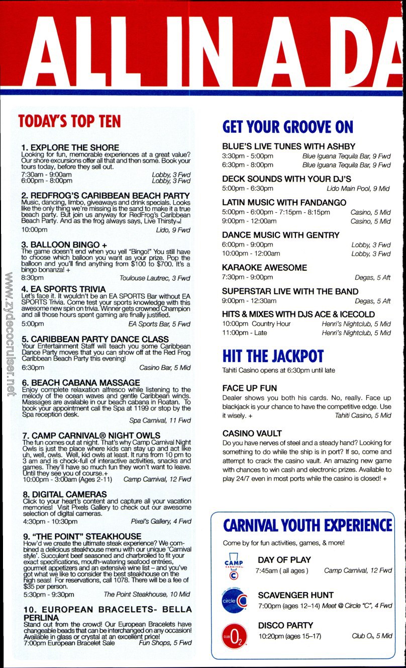Carnival Conquest Fun Times, April 24, 2013, page 2