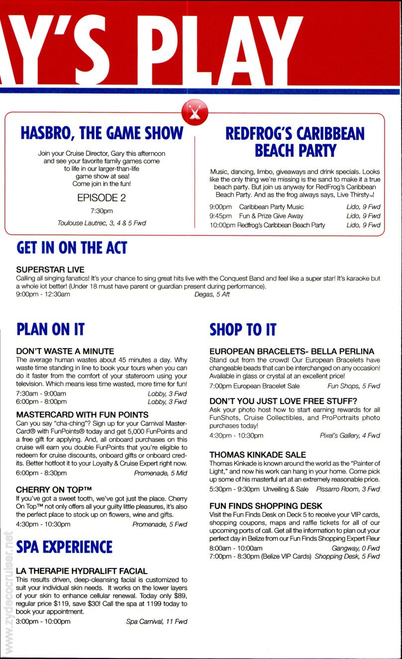 Carnival Conquest Fun Times, April 24, 2013, page 3