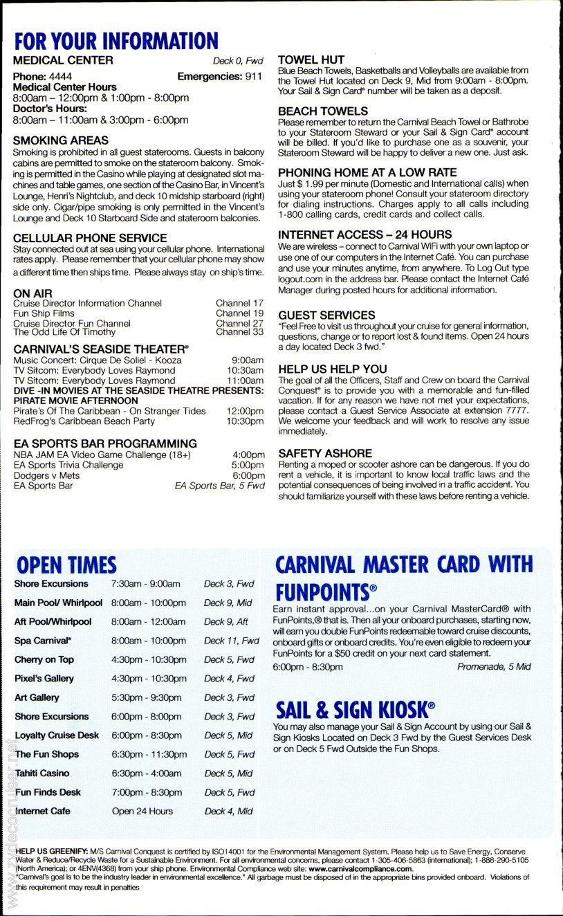 Carnival Conquest Fun Times, April 24, 2013, page 4