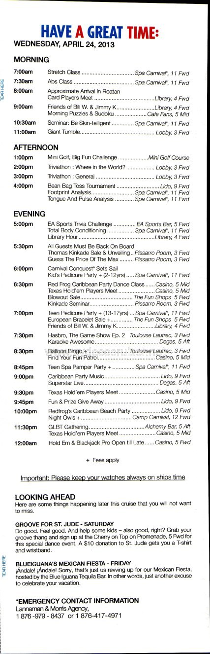 Carnival Conquest Fun Times, April 24, 2013, page 5