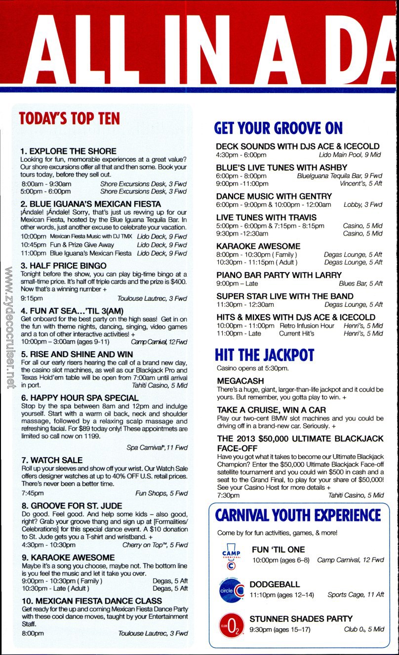 Carnival Conquest Fun Times, April 26, 2013, page 2