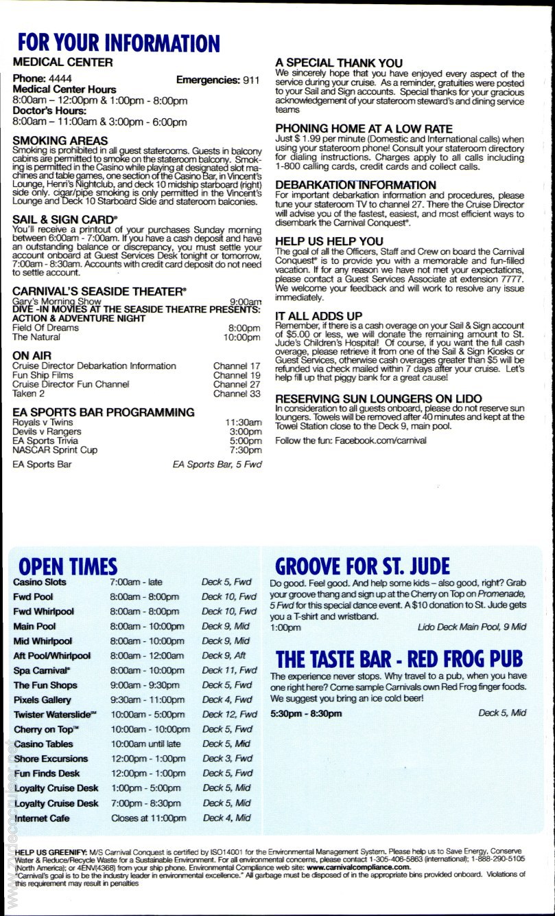 Carnival Conquest Fun Times, April 27, 2013, page 4