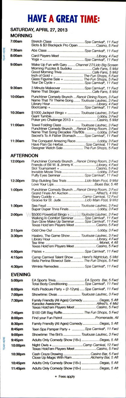 Carnival Conquest Fun Times, April 27, 2013, page 5