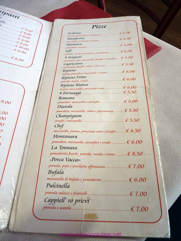 3638: Sofi Restaurant near Port/Castle, Naples, Italy - Menu