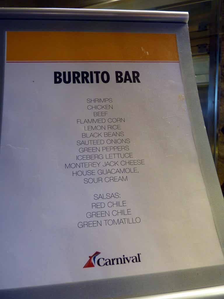 Carnival Dream Burrito Bar Menu
