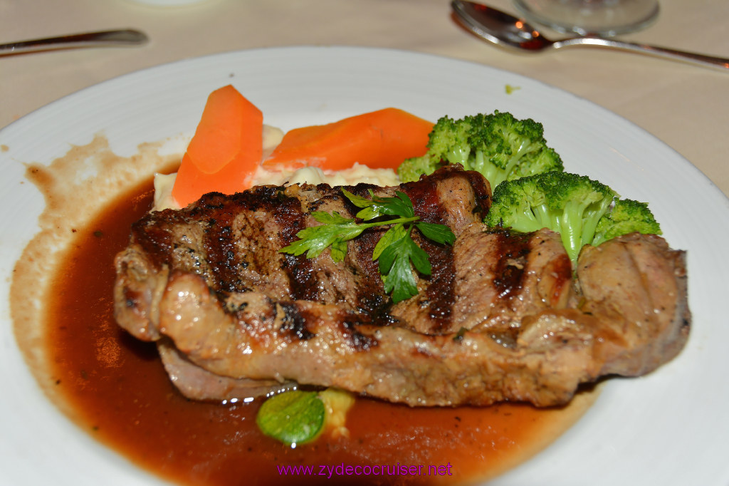 234: Carnival Dream Reposition Cruise, Grand Cayman, MDR Dinner, Grilled New York Strip Steak from Aged American Beef, 
