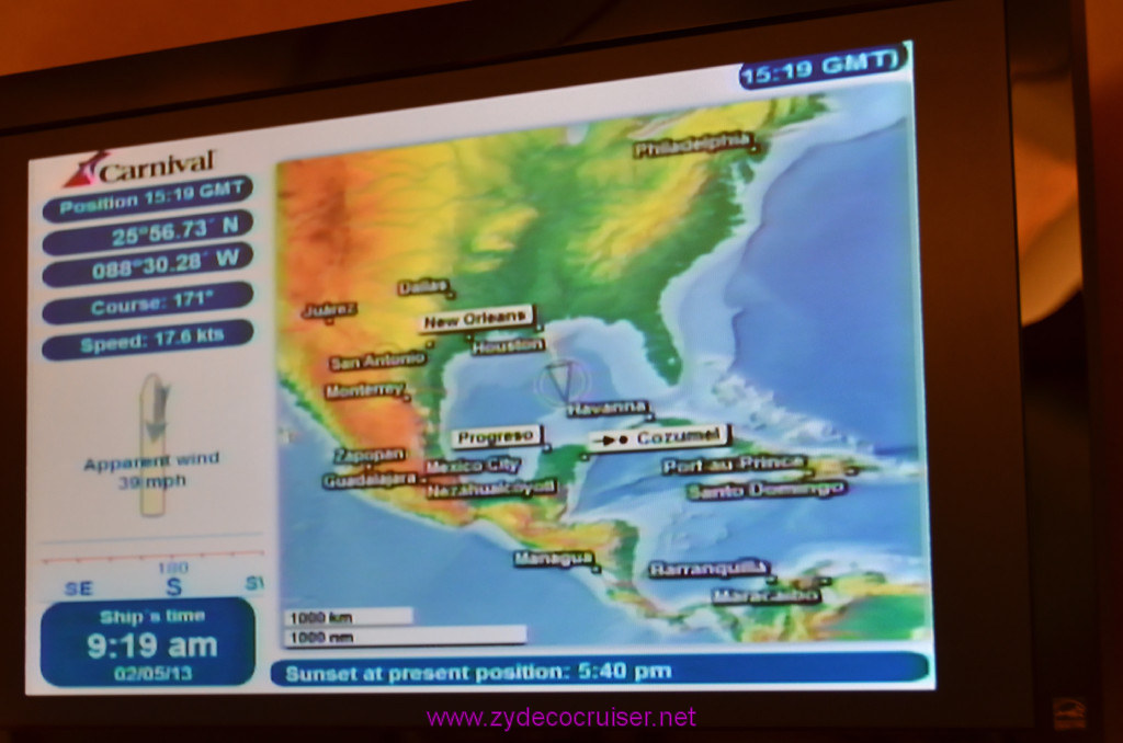 003: Carnival Elation, Fun Day at Sea 1, Map channel on cabin TV