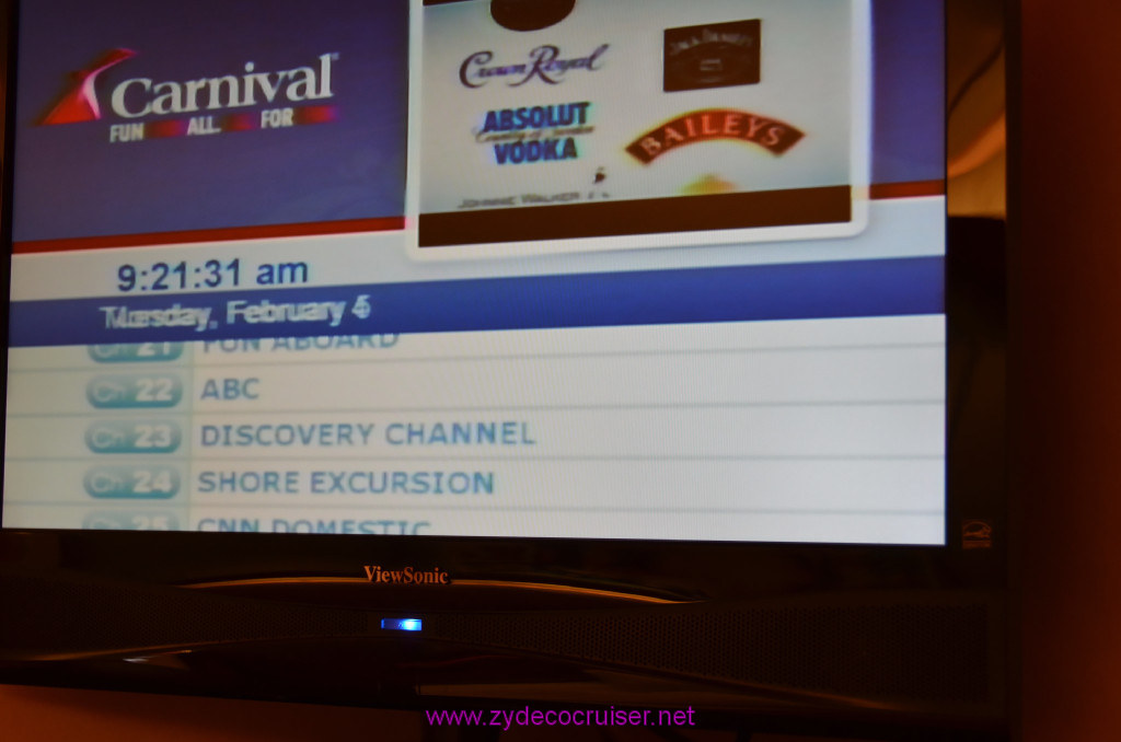 007: Carnival Elation, Fun Day at Sea 1, Cabin TV channels, 