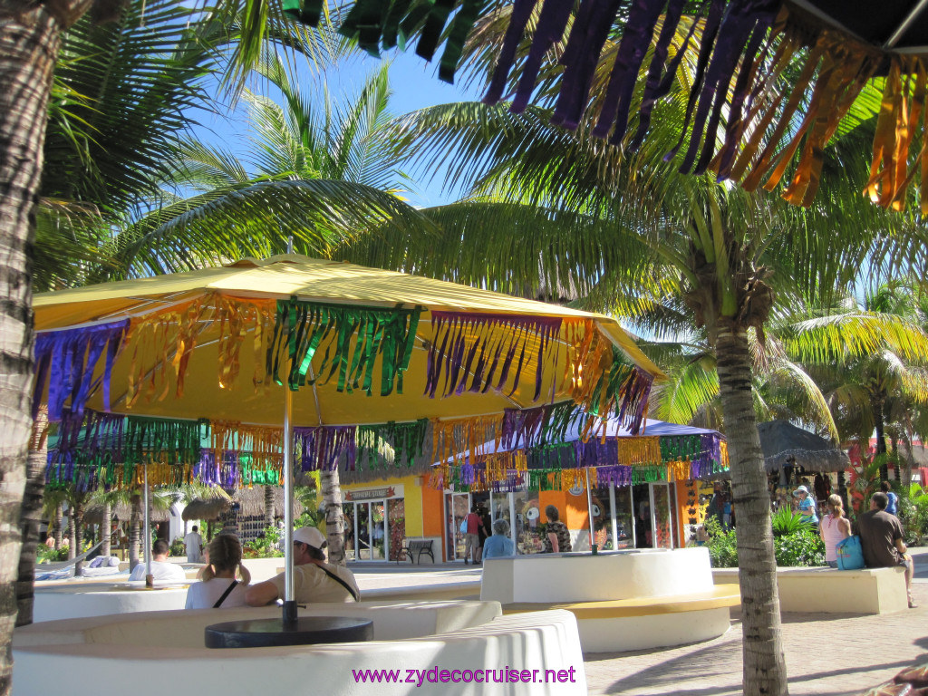 016: Carnival Elation Cruise, Cozumel, Mardi Gras Colors at Puerta Maya, 