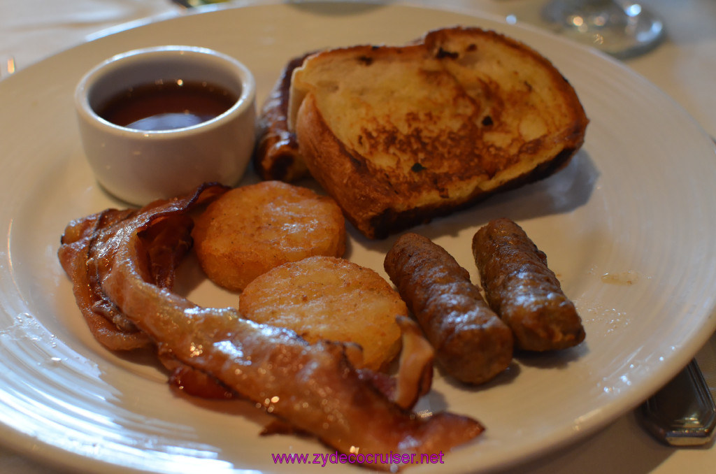 004: Carnival Elation Cruise, Fun Day at Sea 1, Breakfast in the MDR, Bacon, Hash Browns, Sausage, French Toast, 