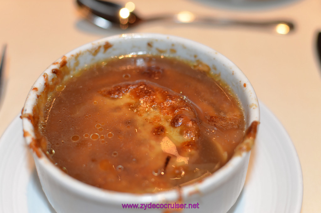 035: Carnival Elation Cruise, Fun Day at Sea 2, MDR Dinner, Gratinated Onion Soup, aka French Onion, 