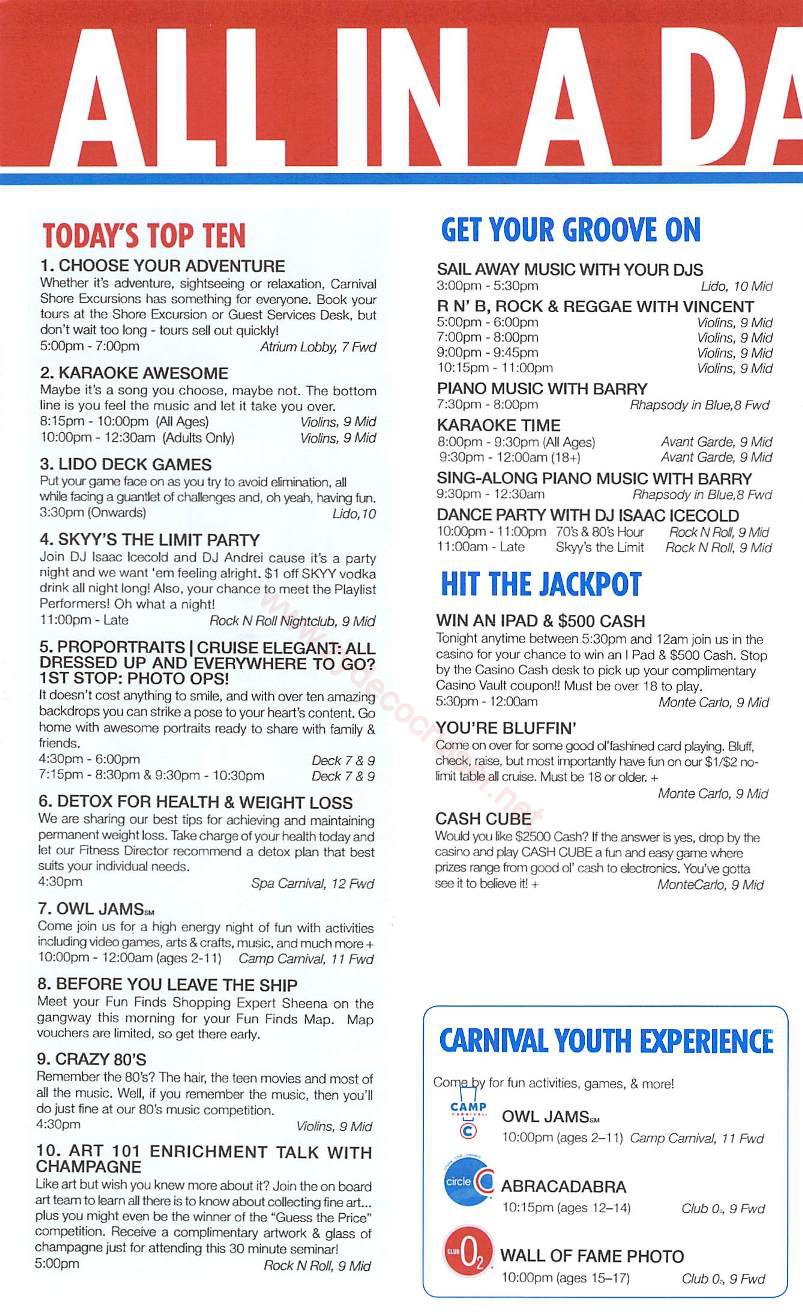 Carnival Inspiration 4 Day Cruise Fun Times Day 2 Page 2