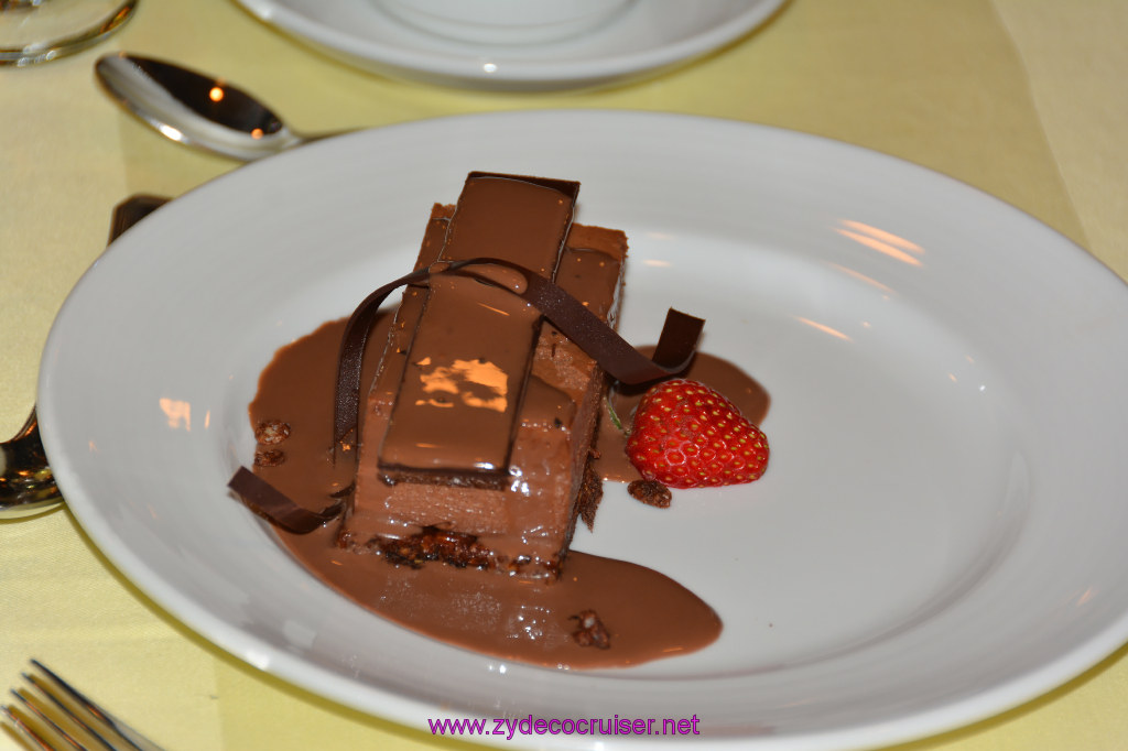 Carnival Inspiration, MDR American Table Dinner, Malted Chocolate Mousse Hazelnut Cake, 