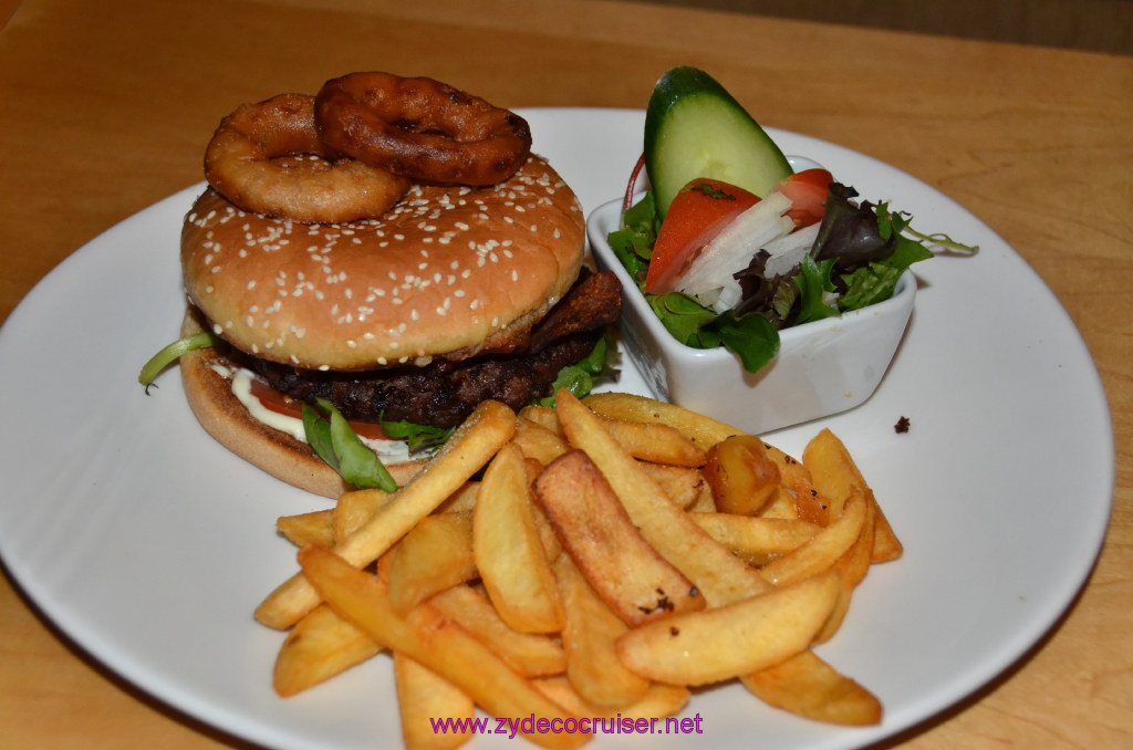 469: Dover, England, Room Service Supper again at Ramada Dover Hotel - a bacon cheeseburger