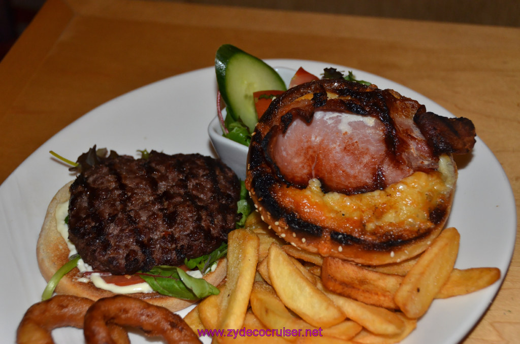 470: Dover, England, Room Service Supper again at Ramada Dover Hotel - a bacon cheeseburger