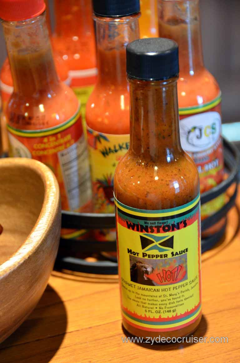 387: Carnival Magic, Inaugural Cruise, Dubrovnik, RedFrog Pub, One of the Available Hot Sauces