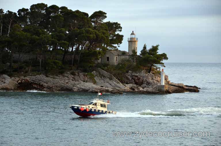 407: Carnival Magic, Inaugural Cruise, Dubrovnik, Sailing away from Dubrovnik, Pilot Boat, Lighthouse