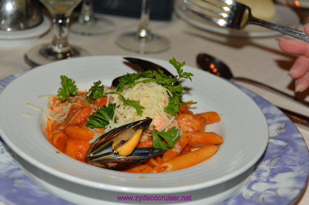 463: Carnival Miracle Alaska Cruise, Sitka, MDR Dinner, Penne Mariscos as a starter