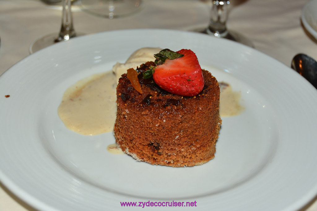 468: Carnival Miracle Alaska Cruise, Sitka, MDR Dinner, Warm Fig, Date, and Cinnamon Cake