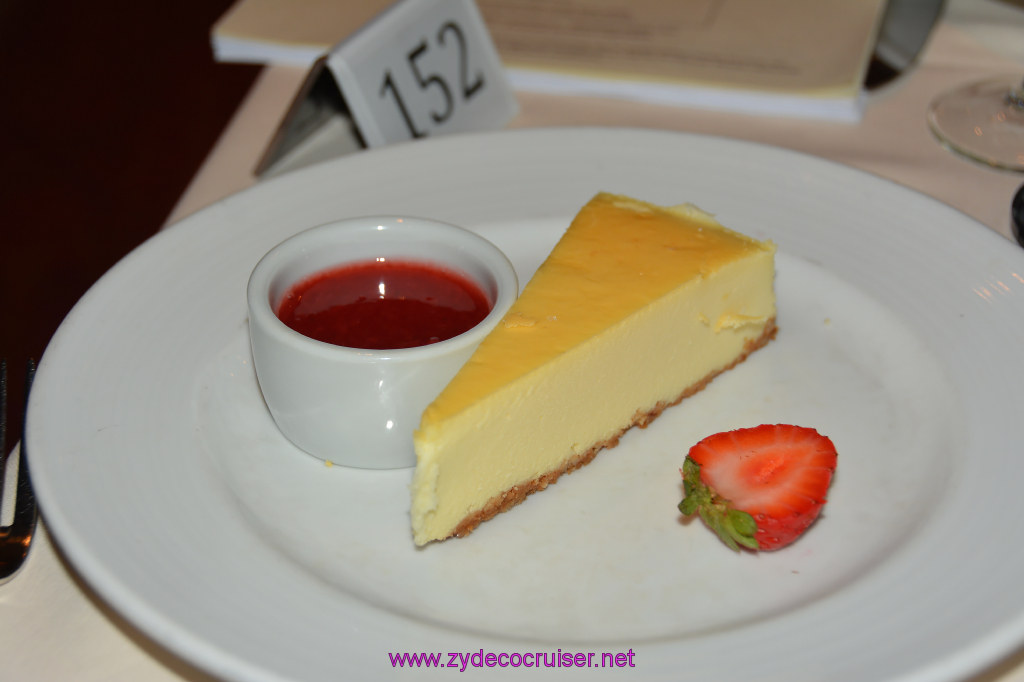 469: Carnival Miracle Alaska Cruise, Sitka, MDR Dinner, Strawberry Cheesecake