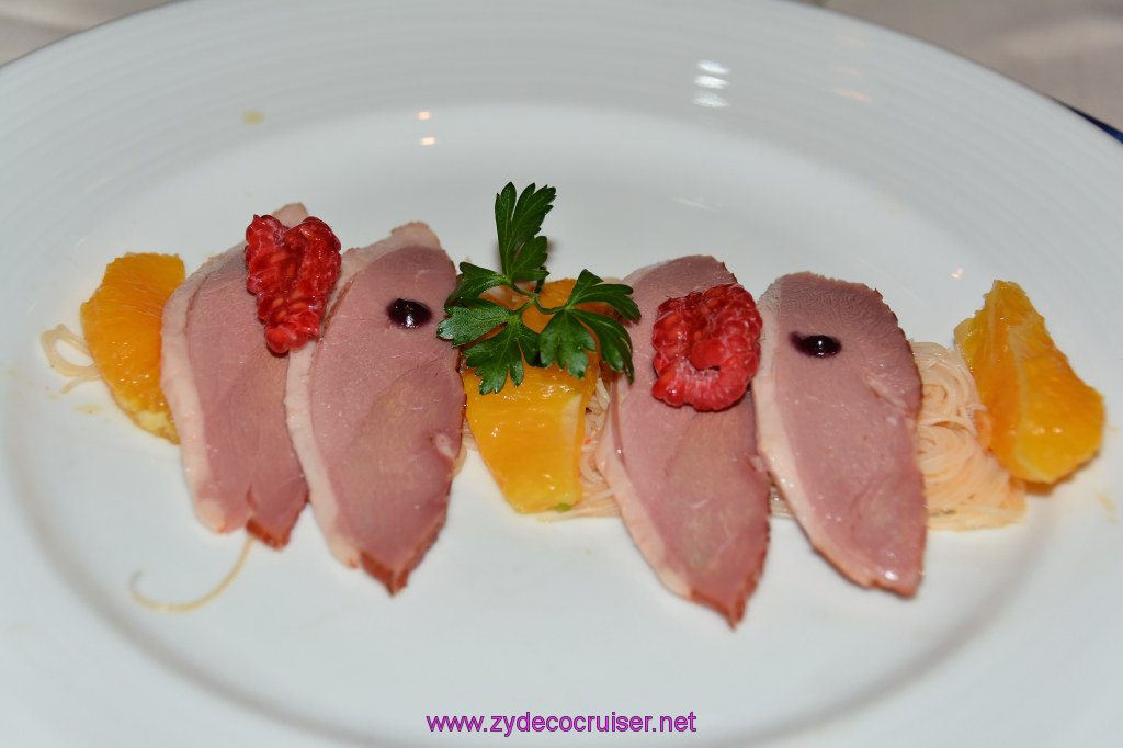 410: Carnival Miracle Alaska Cruise, Glacier Bay, MDR Dinner, Smoked Duck and Caramelized Oranges